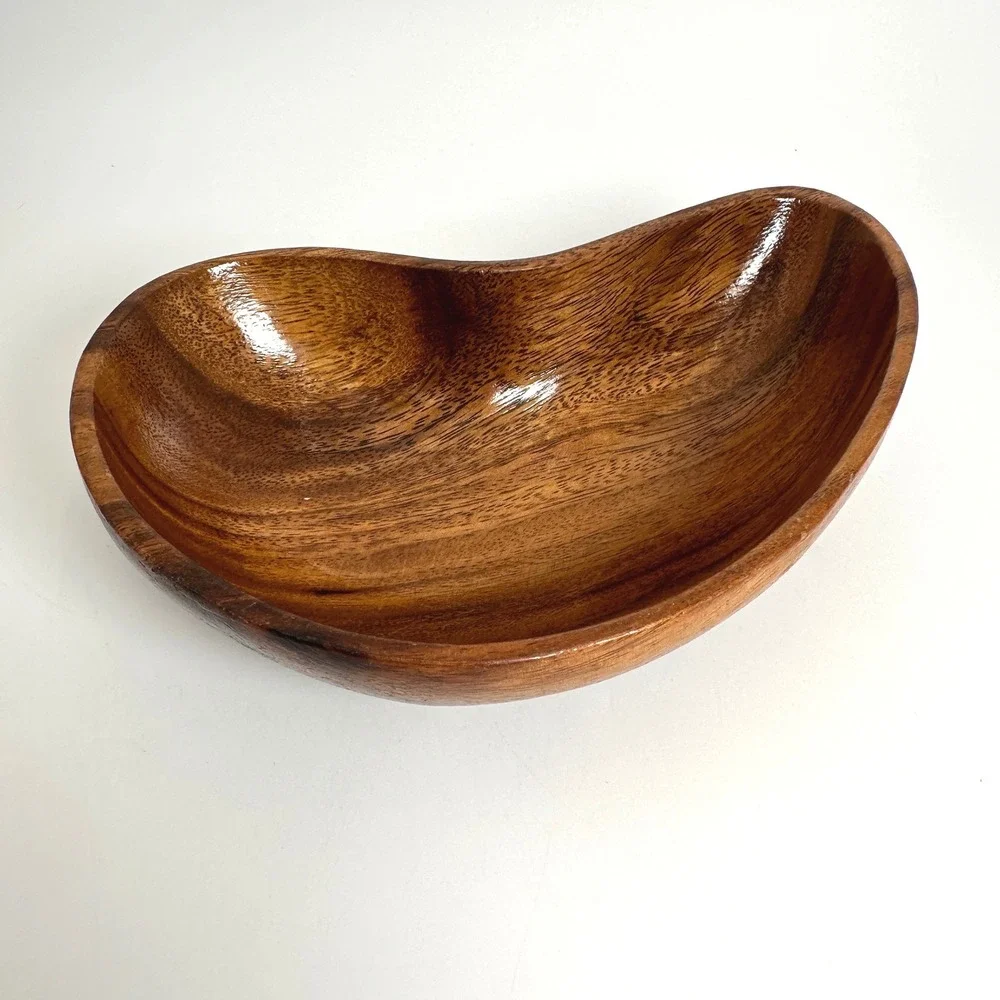 Vtg Hand Carved Monkey Pod Wood Bowl MCM Boho Catchall Dish Beach Coastal Tiki